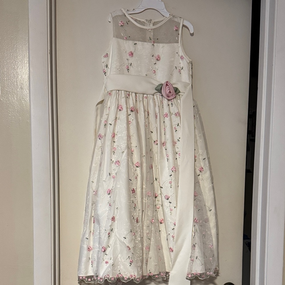 Delicate Floral Embroidered Dress with Pink Accents